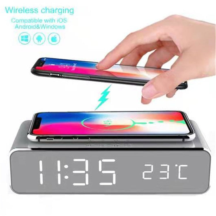 Temperature gauge wireless charging multifunctional desktop time clock mirror LED digital display wireless - V.I.P Digital Presence