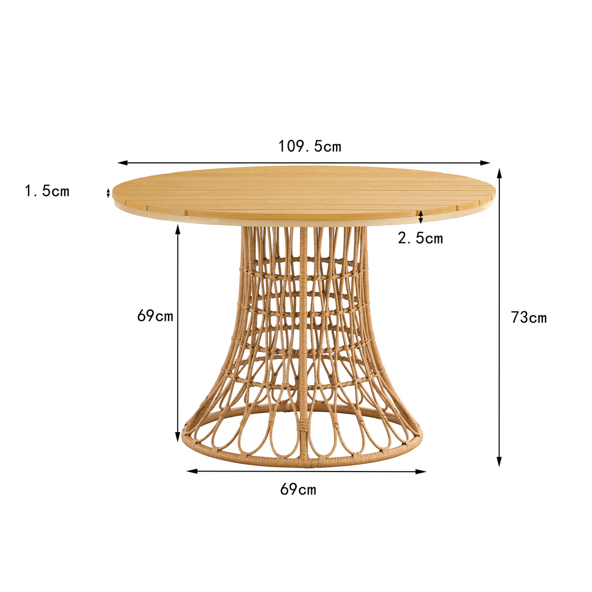 Outdoor dining set of 5 simple bamboo dinning table PE ratten round table 110CM plastic wood top - V.I.P Digital Presence