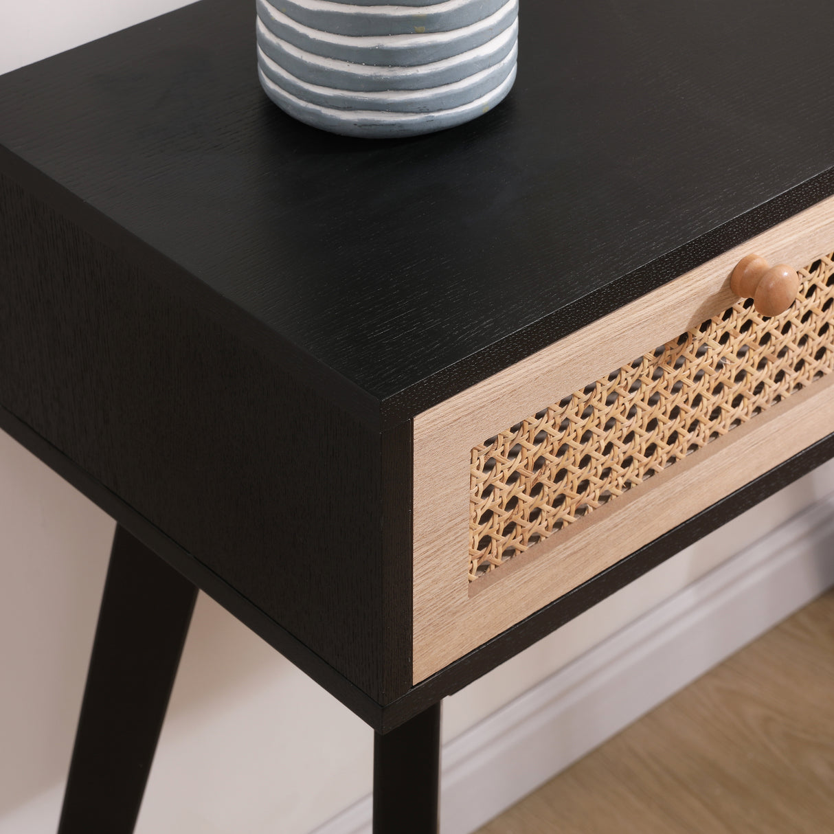 Side table with two real rattan drawers, solid wood table legs,can be used in the dining room, living room,bedroom - V.I.P Digital Presence