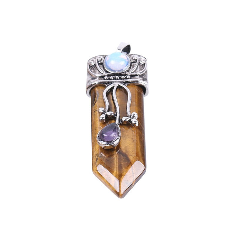 CSJA Vintage Large Natural Stone Sword-Shaped Pendant Jewelry Striped Crystal Agate Tiger Eye Jewelry Pendant Without Chain - V.I.P Digital Presence