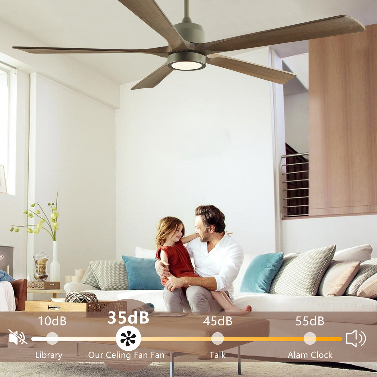 60 "modern wooden ceiling fan with lighting and remote control, 6-speed noiseless reversible DC motor ceiling fan - V.I.P Digital Presence