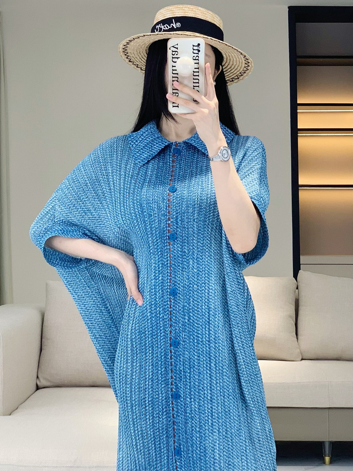 Vestido suelto informal de verano para mujer, color liso, tendencia, solapa con botones, manga corta, falda plisada de longitud media