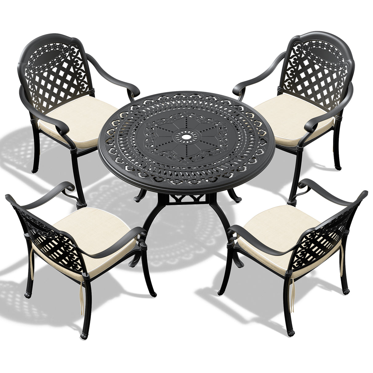 (Cushions In Random Colors)5-Piece Set Of Cast Aluminum Patio Furniture With Cushions - V.I.P Digital Presence