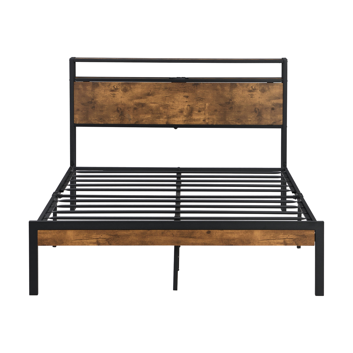 Queen Size Metal Platform Bed Frame with Wooden Headboard and Footboard with USB LINER - V.I.P Digital Presence