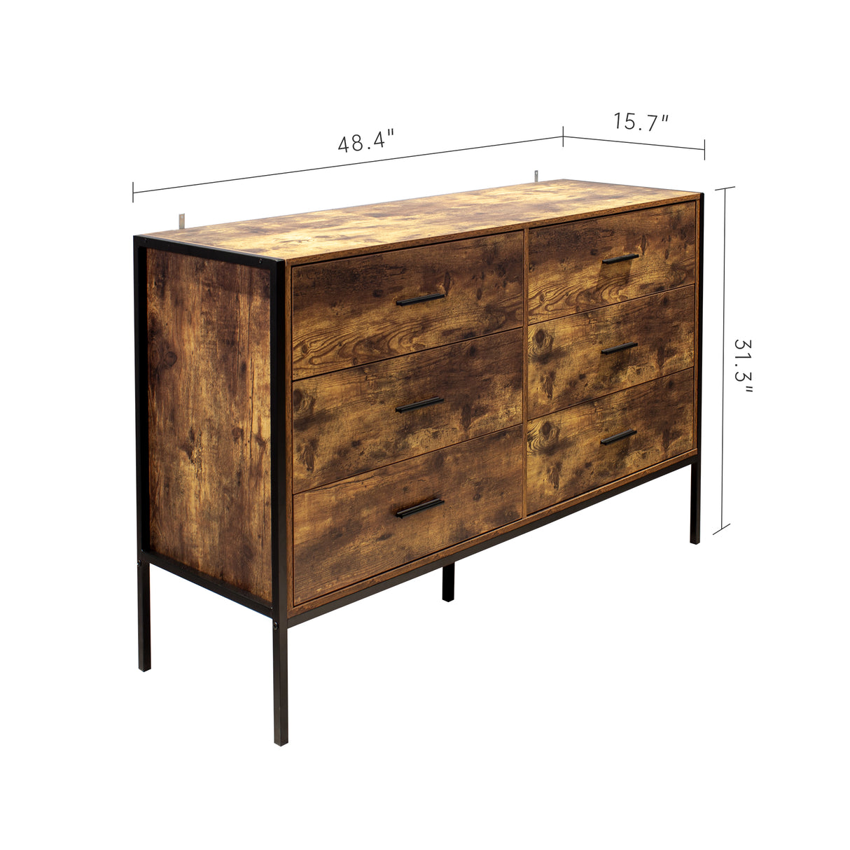 Industrial Style 6 Drawer Double Dresser Rustic Brown Wood Storage Dresser Clothes Organizer with Sturdy Steel Frame - V.I.P Digital Presence