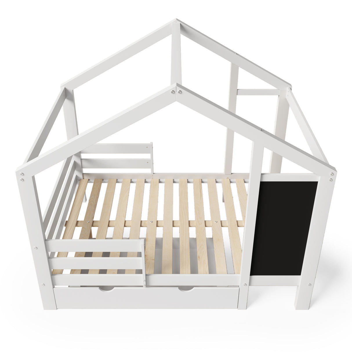 Full House Bed with Blackboard and Drawers Two assembly options White - V.I.P Digital Presence