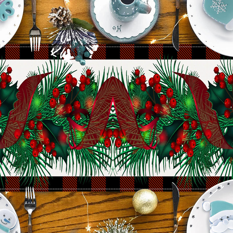 New red and black checkered table flag Christmas red fruit printed tablecloth TV cabinet decoration tablecloth home fabric - V.I.P Digital Presence