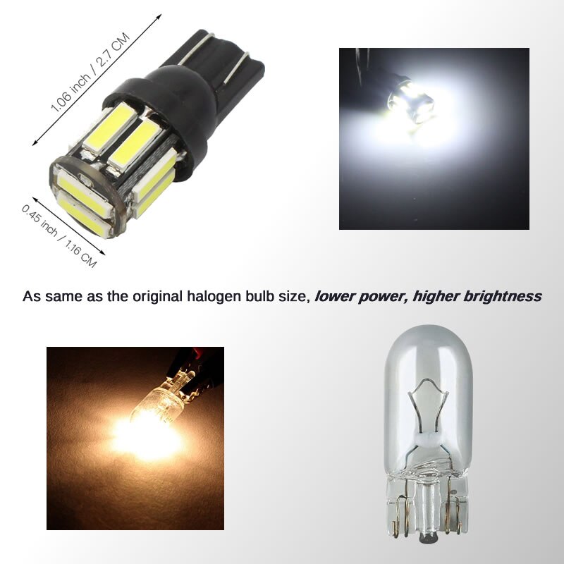 4Pcs W5W 10-7020 SMD Car T10 LED 194 168 Wedge Replacement Reverse Instrument Panel Lamp White Blue Bulbs For Clearance Lights - V.I.P Digital Presence