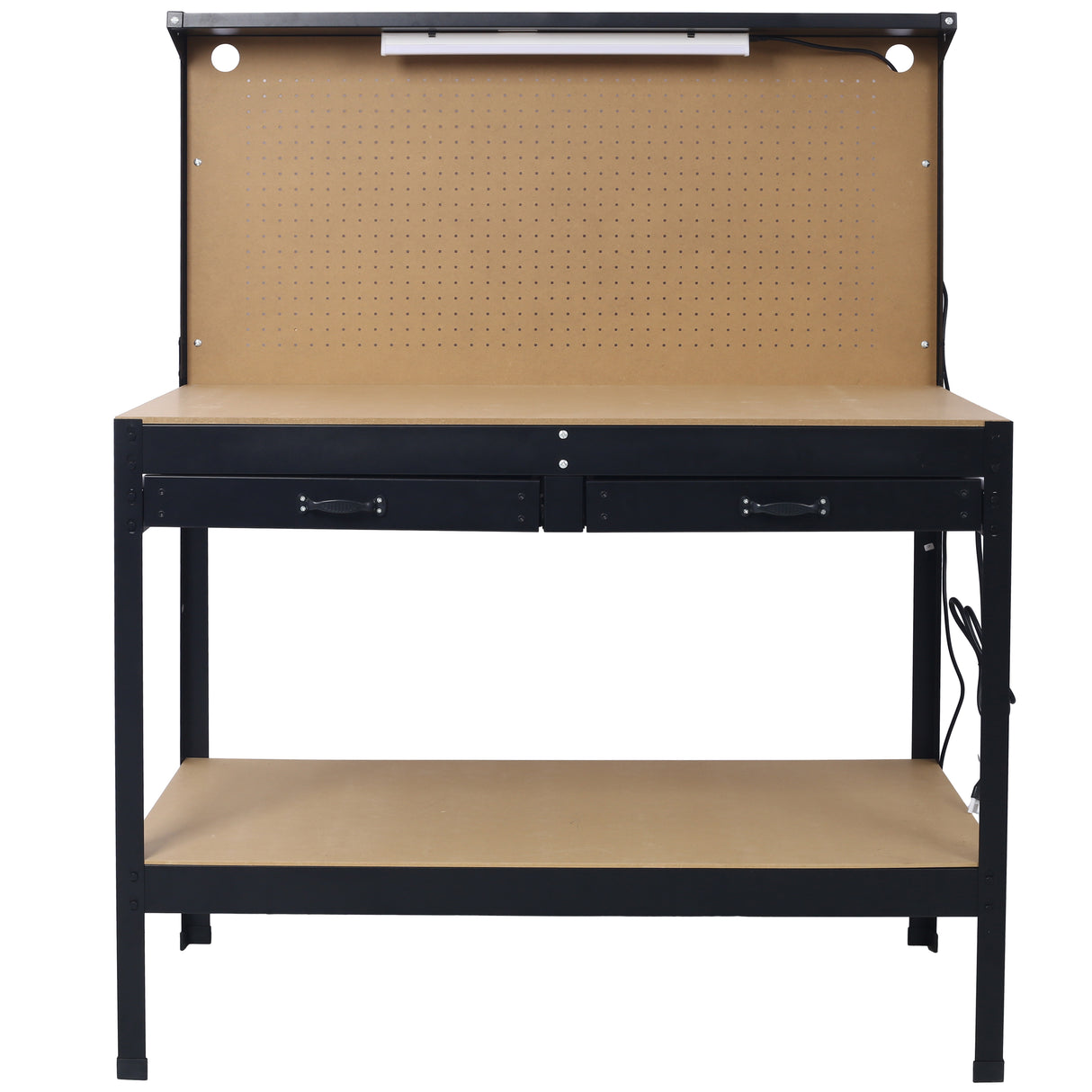 Steel Workbench Tool Storage Work Bench Workshop Tools Table W/Drawer and Peg Board ,4xAC outlets 2xUSB Ports - V.I.P Digital Presence