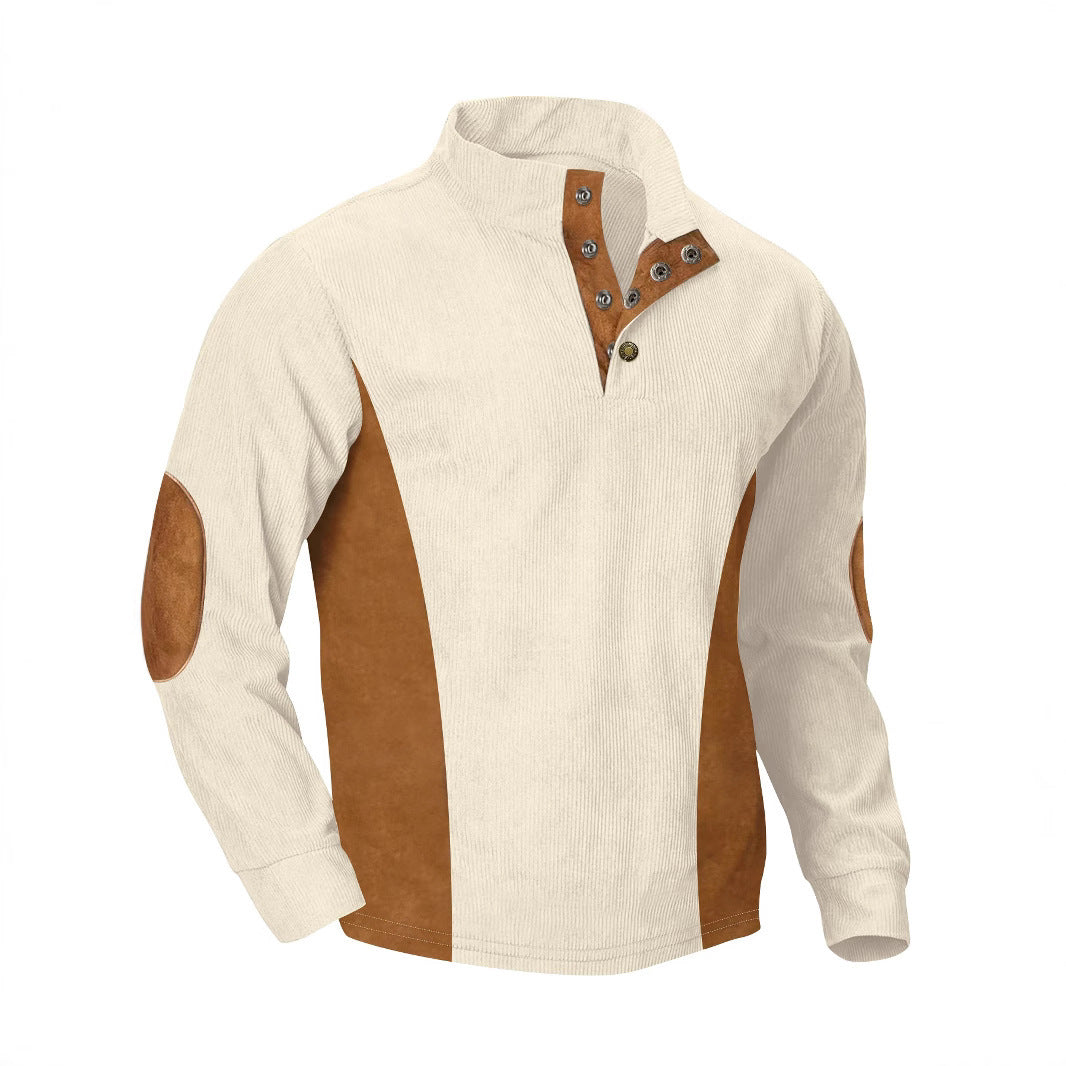 European men's casual stand up collar long sleeved corduroy sweatshirt with pit stripe - V.I.P Digital Presence