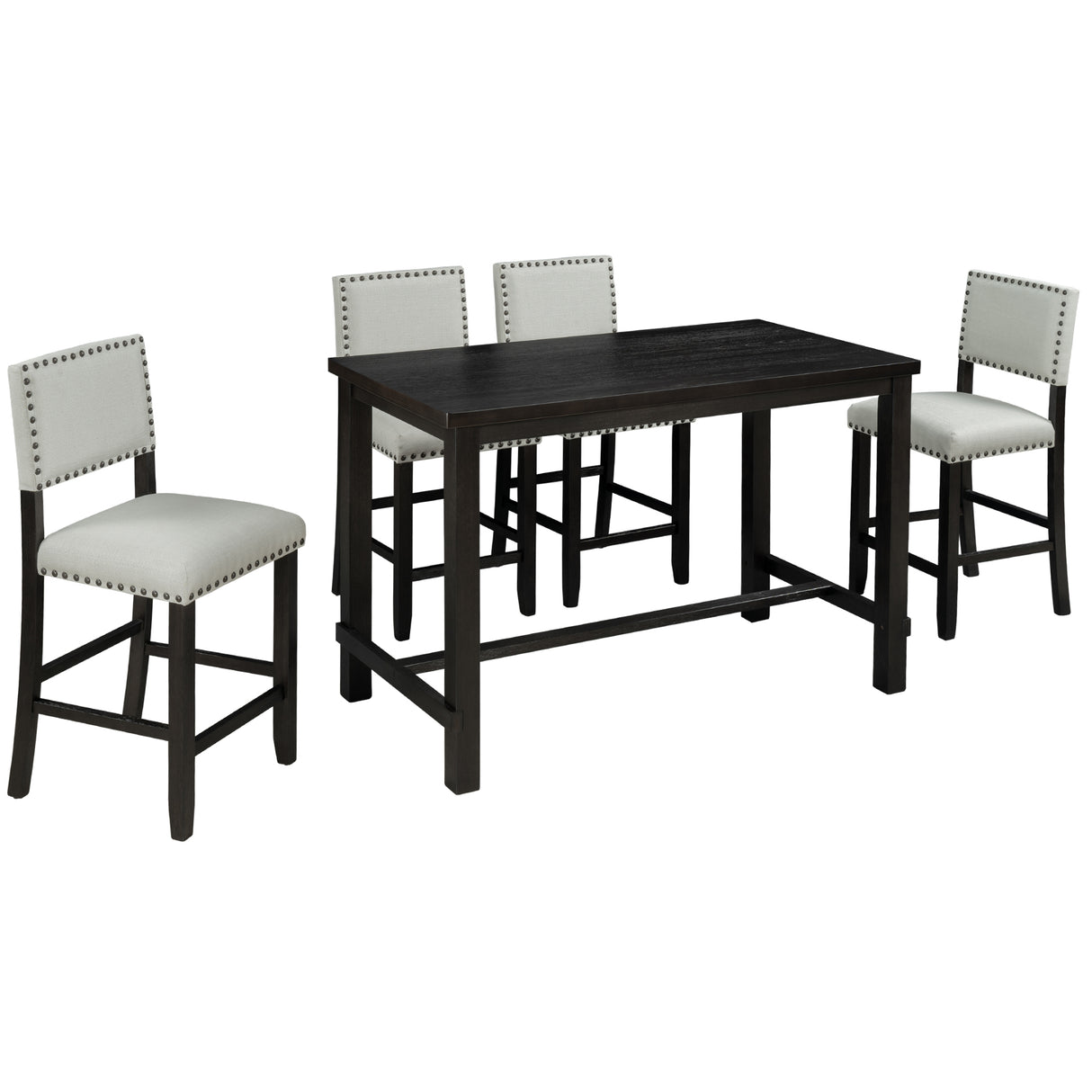 TREXM 5-Piece Counter Height Dining Set, Classic Elegant Table and 4 Chairs in Espresso and Beige - V.I.P Digital Presence