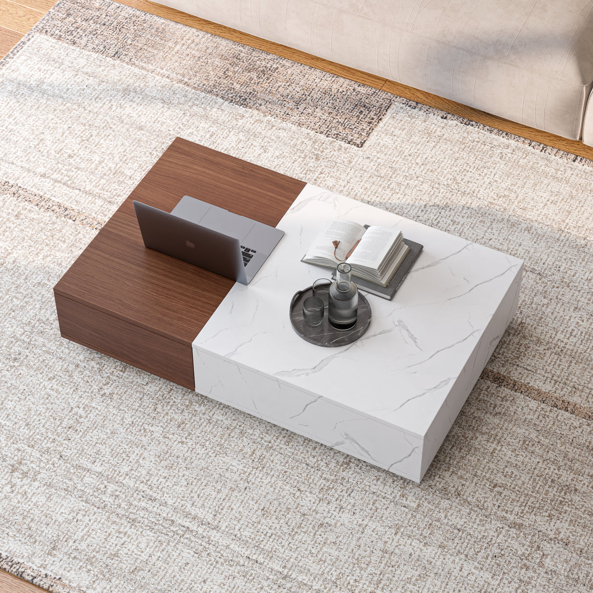 Modern style walnut coffee table with two storage spaces - V.I.P Digital Presence