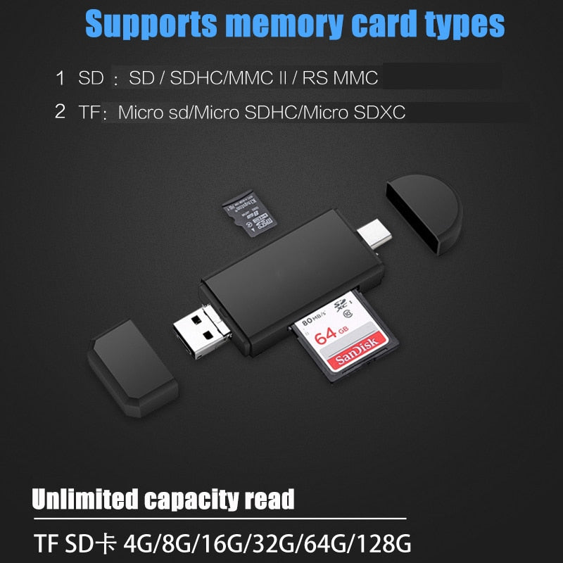 Type C & micro USB & USB 3 In 1 OTG Card Reader High-speed USB2.0 Universal OTG TF/SD for Android Computer Extension Headers - V.I.P Digital Presence