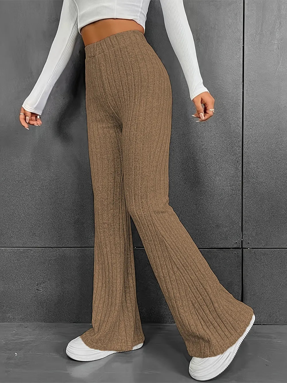 Fashionable and casual solid color micro flared high waisted pants for women - V.I.P Digital Presence
