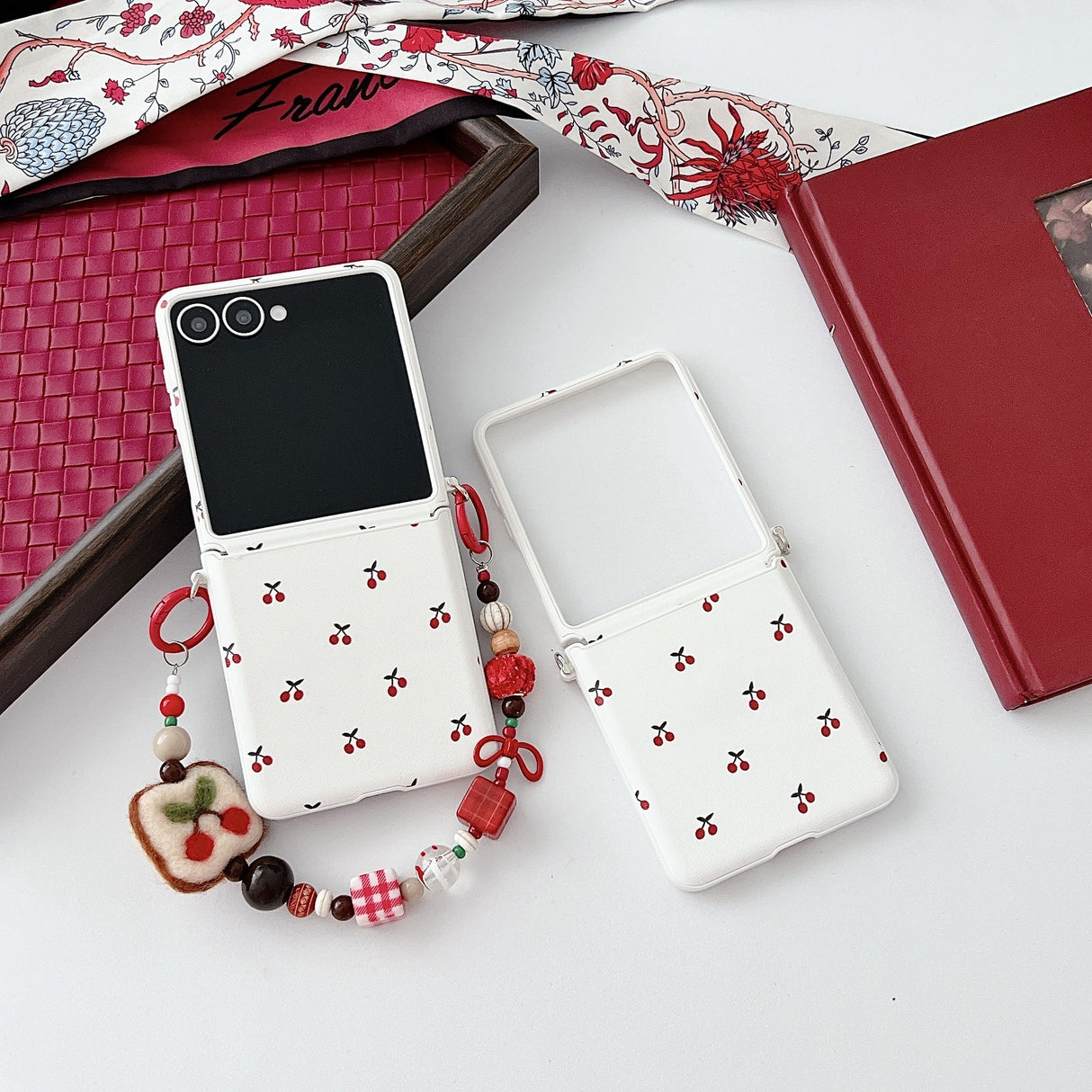 White Background Korean Style Cherry Phone Case for Samsung Z Flip 7/5/6/4 Foldable Protective Shell Compatible with Oppo and Huawei - V.I.P Digital Presence