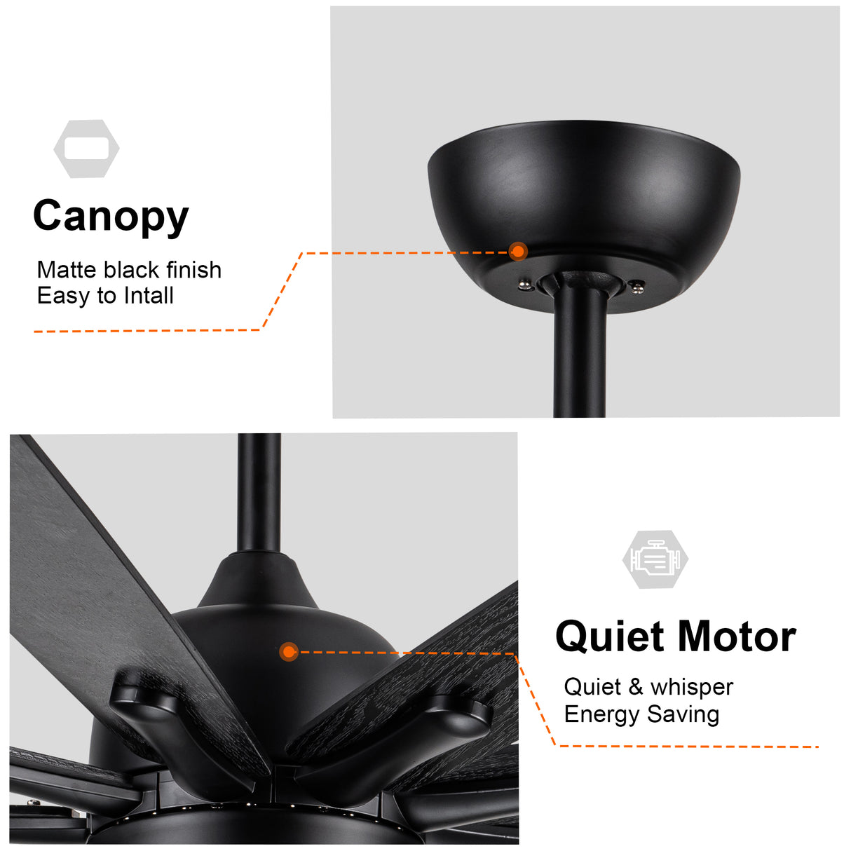Mordern Farmhouse 62 In Black Ceiling Fan with Smart App and Remote Control - V.I.P Digital Presence