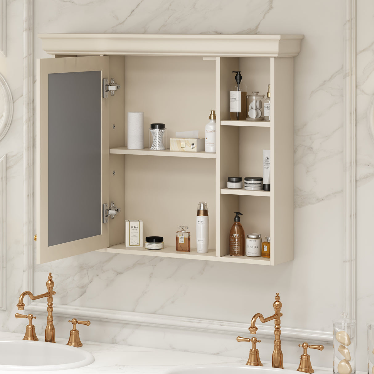35'' x 28'' Blue Wall Mounted Bathroom Storage Cabinet with Mirror Door, Modern Bathroom Wall Cabinet with Mirror - V.I.P Digital Presence