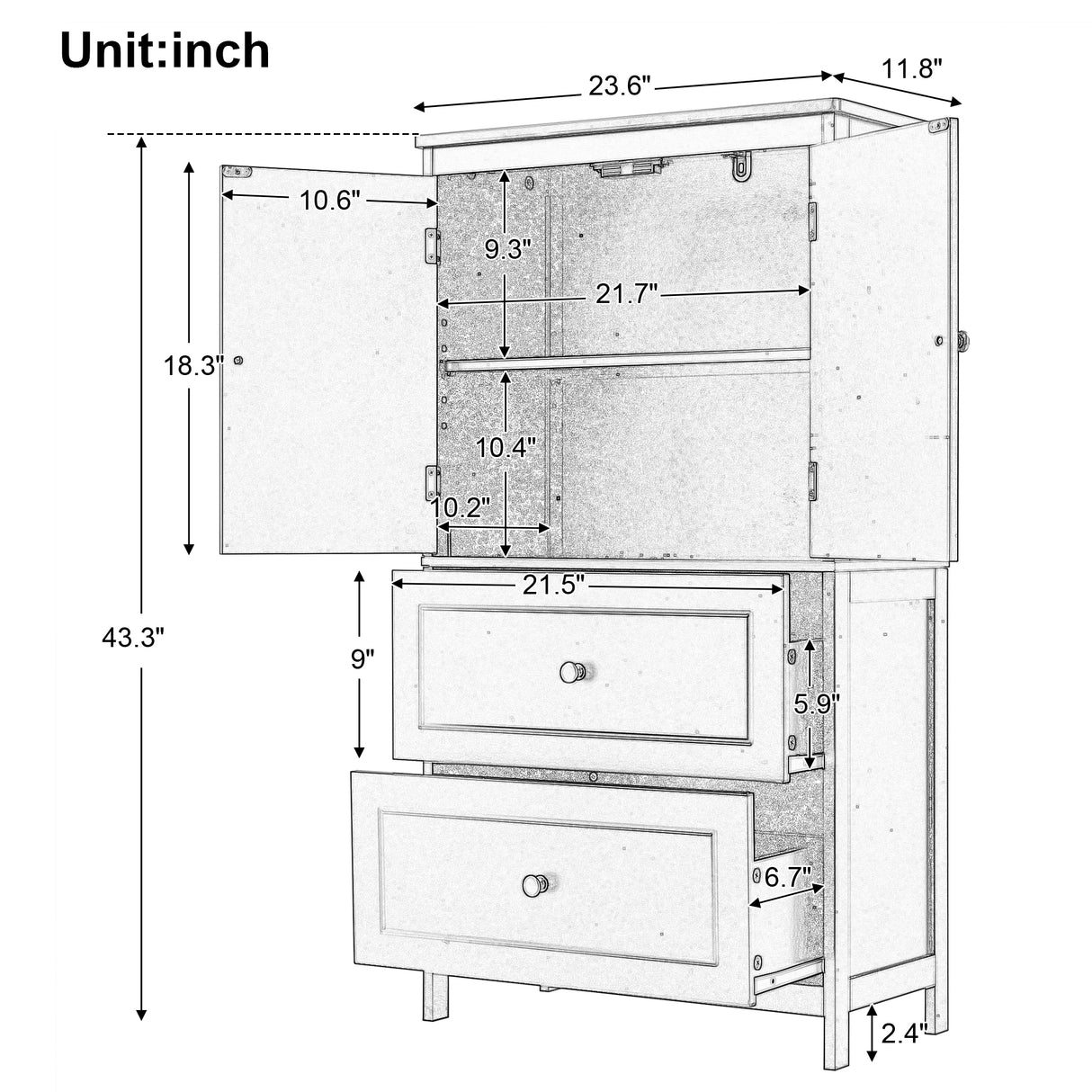 Bathroom Storage Cabinet, Cabinet with Two Doors and Drawers, Adjustable Shelf, MDF Board, Black - V.I.P Digital Presence