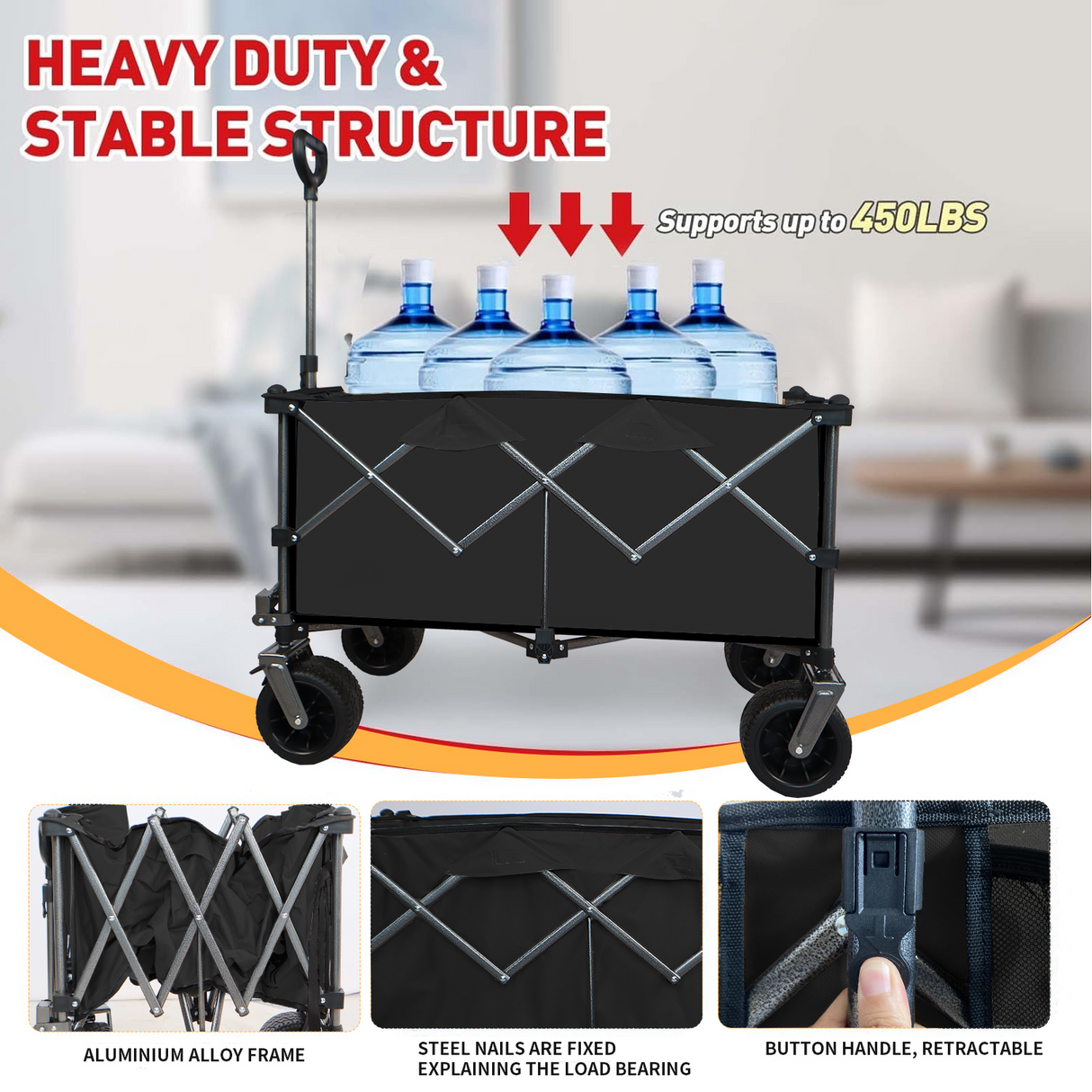 Collapsible Folding Wagon Push Pull Foldable Beach Wagon Cart - V.I.P Digital Presence