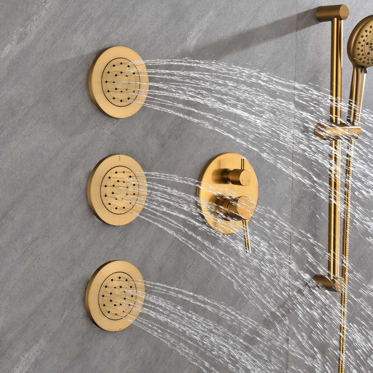 Shower System with Shower Head Hand Shower Slide Bar Bodysprays, Shower Arm Hose Valve Trim and Lever Handles - V.I.P Digital Presence