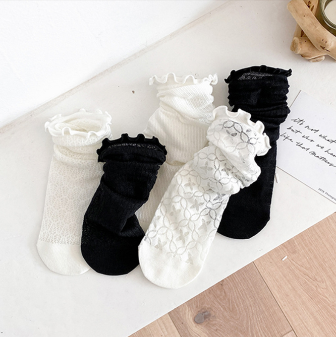 1 pair of socks for women summer thin black middle tube socks Japanese lace ballet style socks mesh breathable pile socks - V.I.P Digital Presence