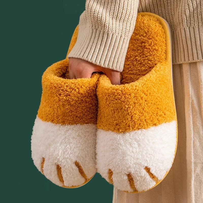 Winter House Warm Fur Slipers For Women Cute Cat paw Designer Bedroom Warm Plush Shoes Non-slip Indoor Women Furry Slippers - V.I.P Digital Presence