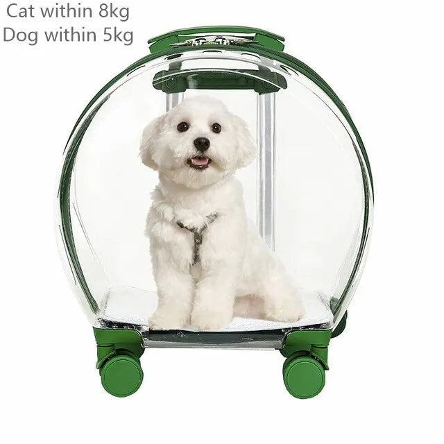 Rolling Pet Travel Trolley with Wheel, Transparent Capsule, Pink, Green, Puppies, Dogs, Cat Carriers Bag, 5-20Kg - V.I.P Digital Presence