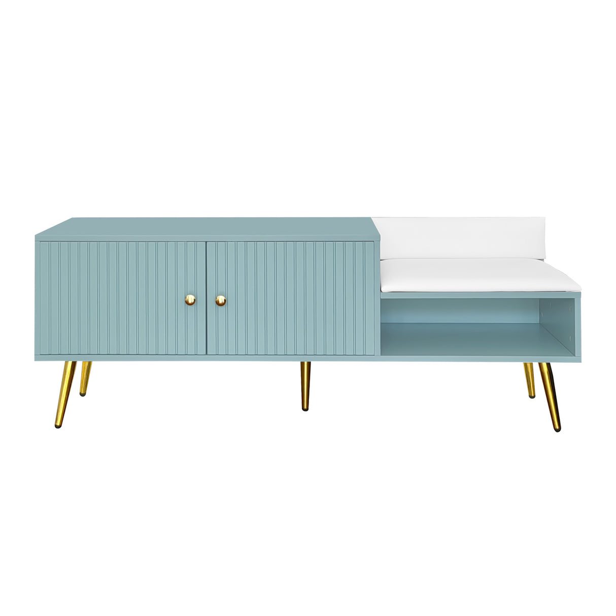 Modern Shoe Storage Bench with Hidden Storage and Upholstered Cushions for Bedside, Living Room and Entryway (Tiffany Blue) - V.I.P Digital Presence