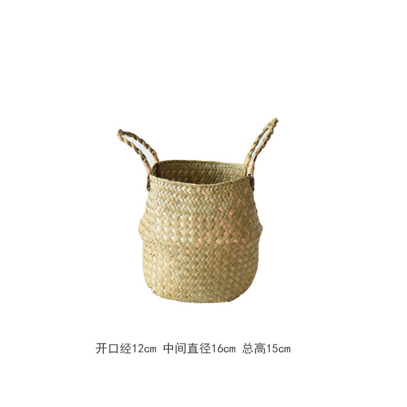 Scandinavian Style Wicker Handbasket Flower Pot Rattan Weave Plant Grass Woven Floor Folding Wicker Basket Weaving - V.I.P Digital Presence