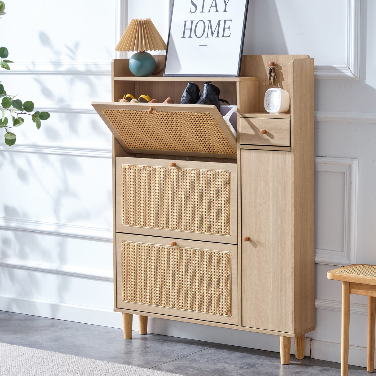Modern minimalist storage cabinet MDF bed top cabinet Japanese rattan shoe cabinet, small home furniture - V.I.P Digital Presence