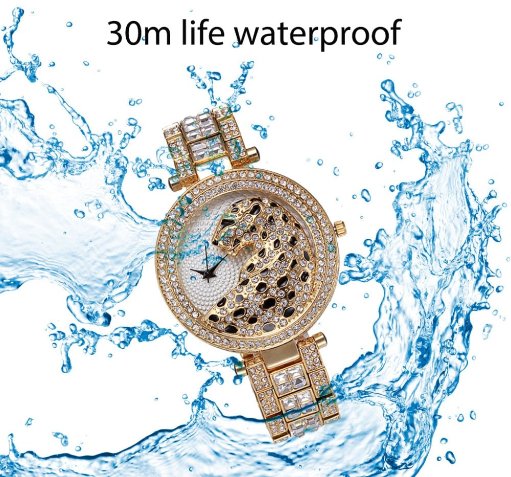 MISSFOX V227 Women Quartz Watch Fashion Bling Casual Ladies Watch Female Quartz Gold Watch Crystal Diamond Leopard For Women Clock - V.I.P Digital Presence