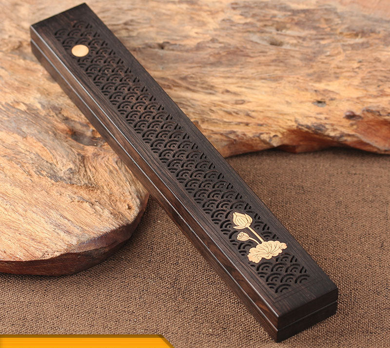 Wooden thread incense box, black sandalwood inlaid with boxwood, sleeping incense burner, incense burner, household indoor agarw - V.I.P Digital Presence