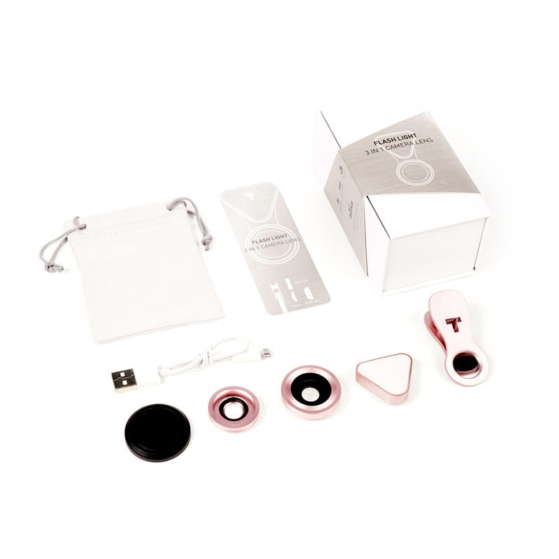 3 in 1 Phone Lens, LED Flish Light Lens For iphone SE X 8 7 6 6S Fish Eye Lens 0.4-0.6X Wide Angle+10X Macro Clip-on Lens - V.I.P Digital Presence