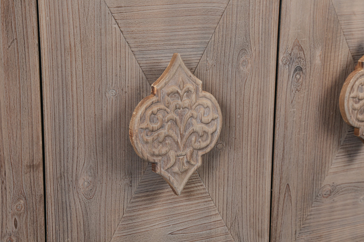 Carved Flower Door Handle, Antique Four Door Cabinet for Living Room Kitchen Hallway (Brown) - V.I.P Digital Presence