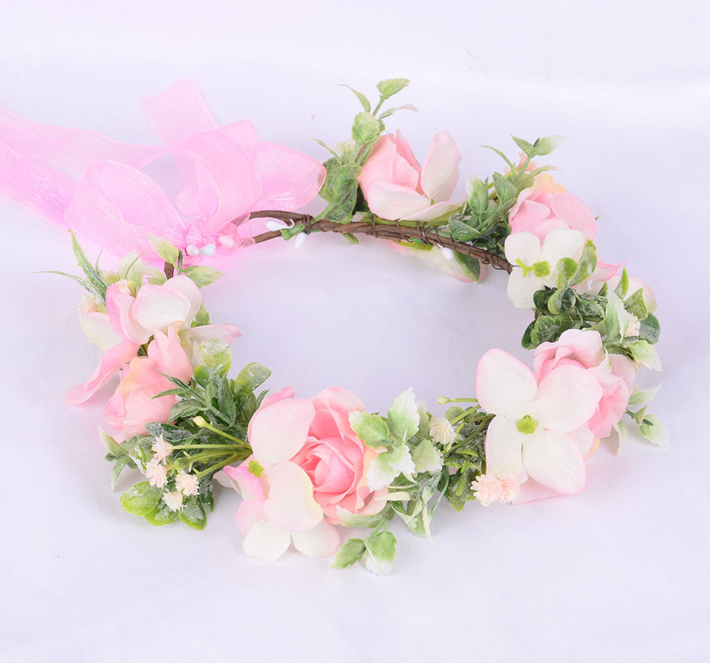 Spring flower wreath, fresh simulation flower headdress, green plants, flowers, crown, bride's vacation, wedding headdress, flow - V.I.P Digital Presence