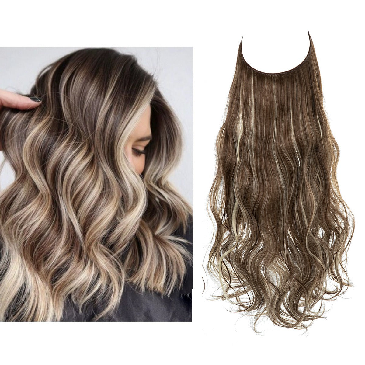 European And American Wig Piece Female Fishline Hair Extension Piece Chemical Fiber Matte High Temperature Silk Long Curly Human Hair - V.I.P Digital Presence