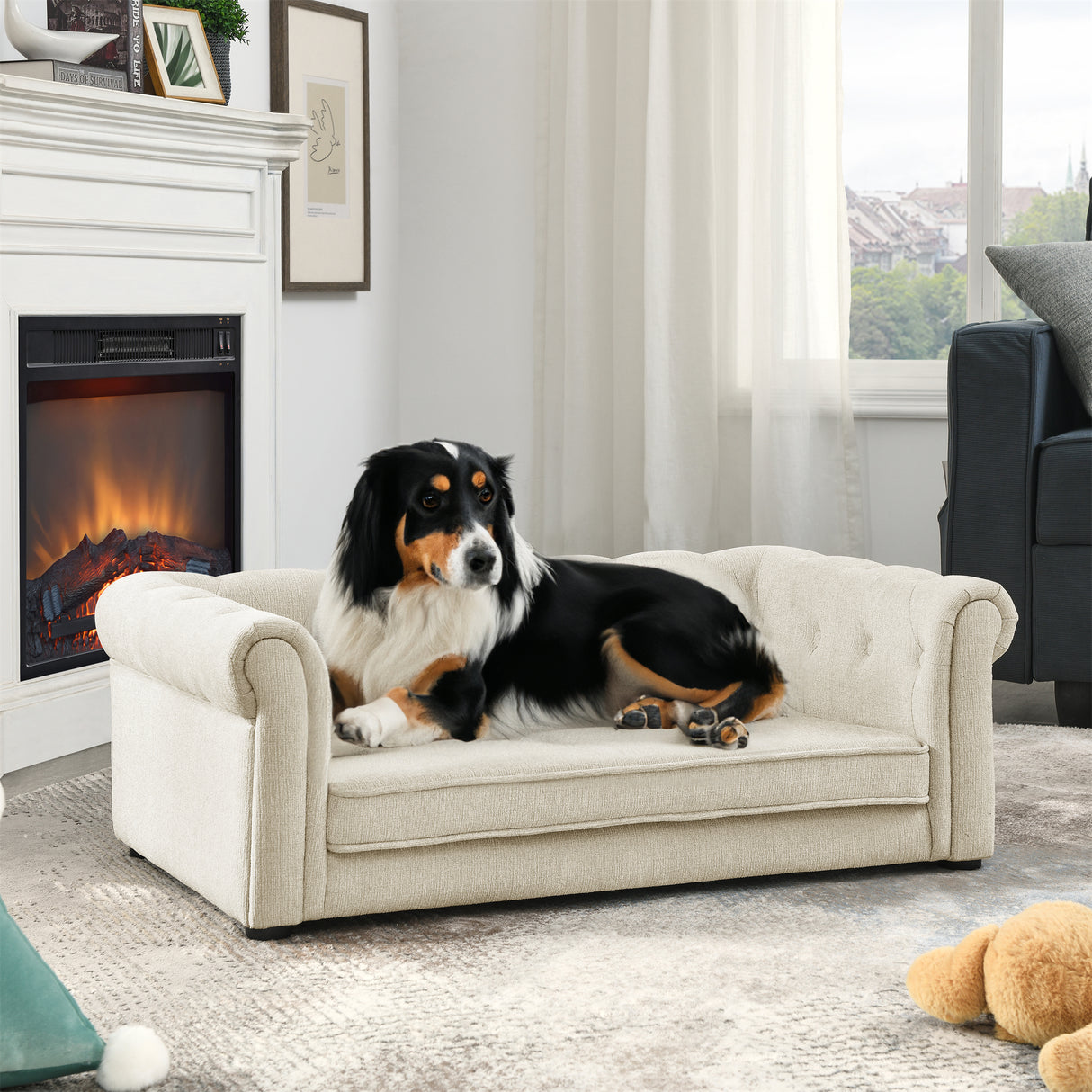 Elegant Rectangle Pet Bed for Medium and Large Dogs, Durable Elevated Dog Sofa Bed, Comfortable Dog Couch Beige - V.I.P Digital Presence