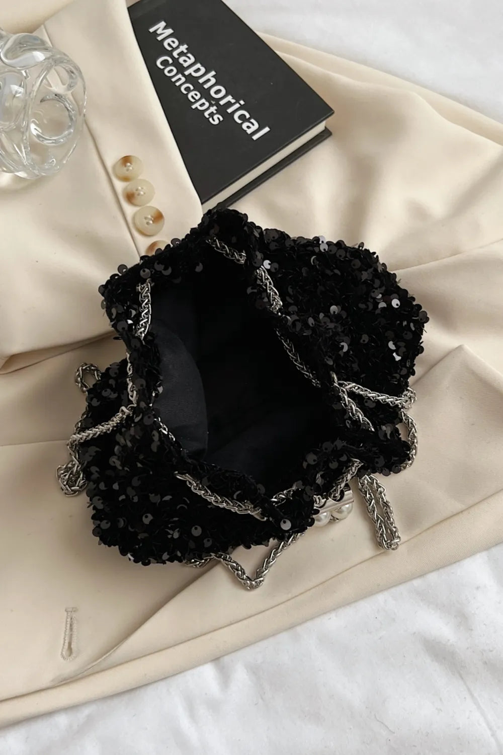 Sequin Chain Drawstring Bucket Bag - V.I.P Digital Presence