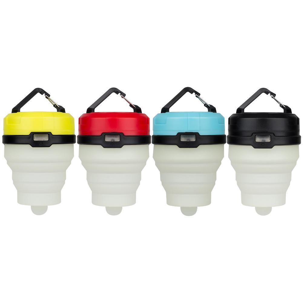Linterna LED retráctil para acampar, portátil, con 4 modos, mini gancho para colgar en tienda de campaña, linterna de emergencia para exteriores.