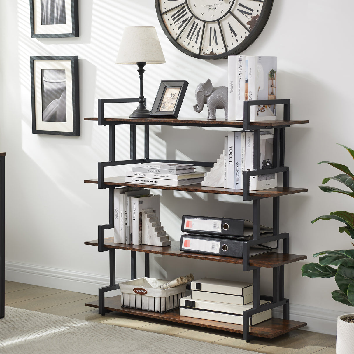 4-storey office bookshelf, rural wooden metal bookshelf, independent open bookshelf, industrial high angle bookshelf - V.I.P Digital Presence