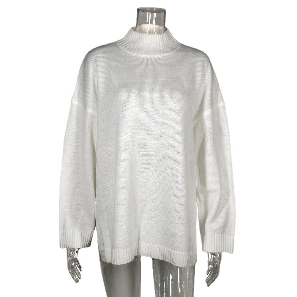 Knitted pullover loose irregular thick sweater high neck knitted sweater - V.I.P Digital Presence