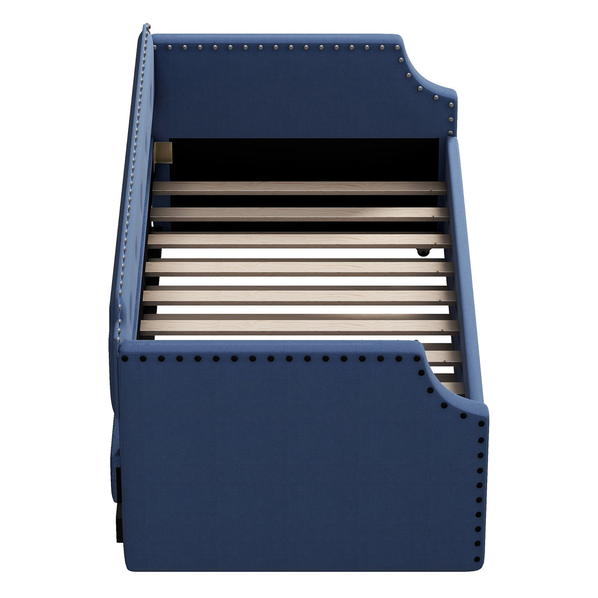 Upholstered Daybed with Trundle, Wood Slat Support,Upholstered Frame Sofa Bed Twin Blue - V.I.P Digital Presence