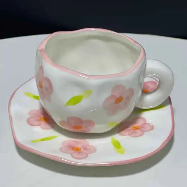 Hand Painted Blue Sky White Clouds Coffee Mug with Saucer Ceramic Handmade Tea Cup Saucer Set Lovely Gift Irregular Coffee Mug - V.I.P Digital Presence