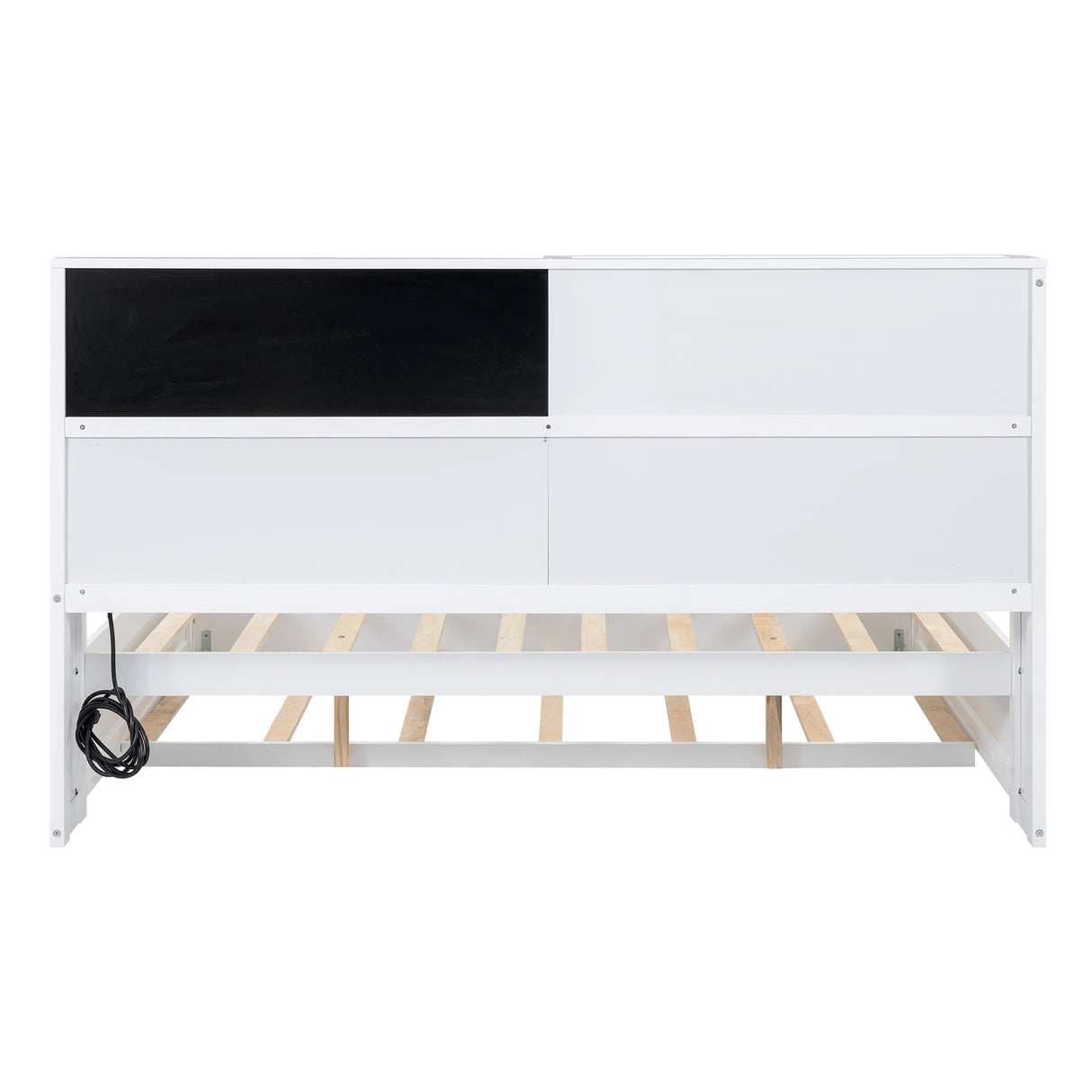 Full Size Daybed with Storage Shelves, Blackboard, Cork board, USB Ports and Twin Size Trundle White