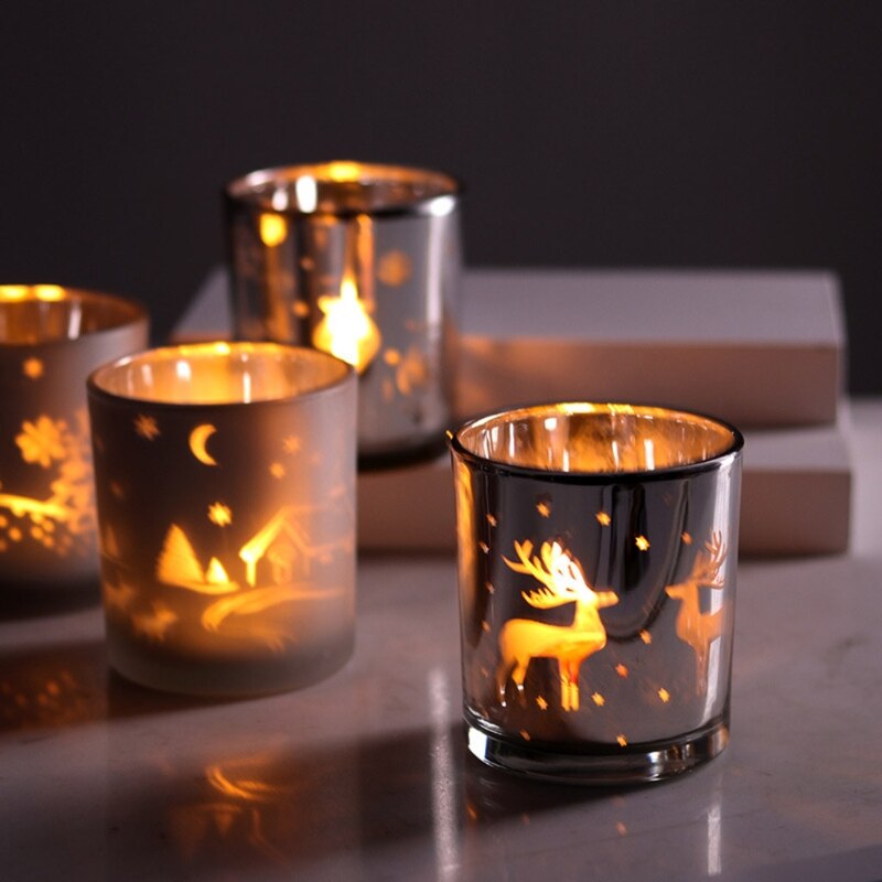 Silver Scented Candle Container Handmade Candle Glass Empty Jar Christmas Reindeer Pattern Light Candle Cup Home Decor - V.I.P Digital Presence