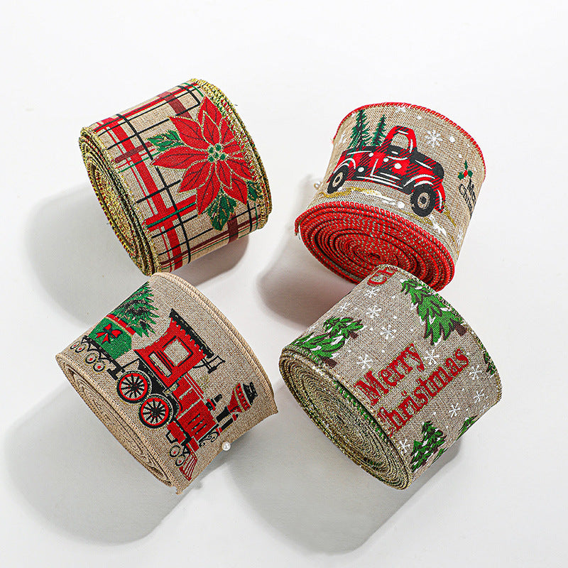 Christmas ribbon imitation linen ribbon decoration bow accessories snowflake Christmas ribbon in stock - V.I.P Digital Presence