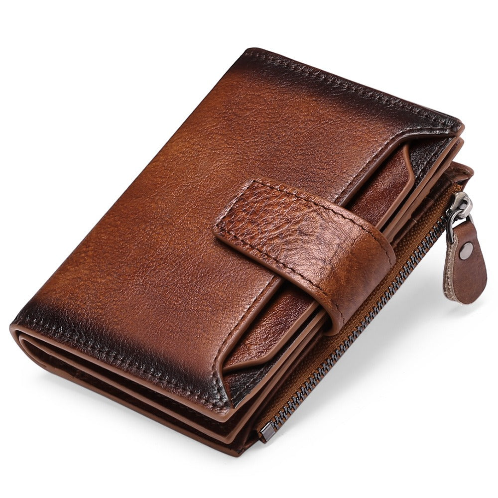 Men's short genuine leather wallet first layer cowhide Korean style fashion casual wallet driver's license wallet father's day gift - V.I.P Digital Presence