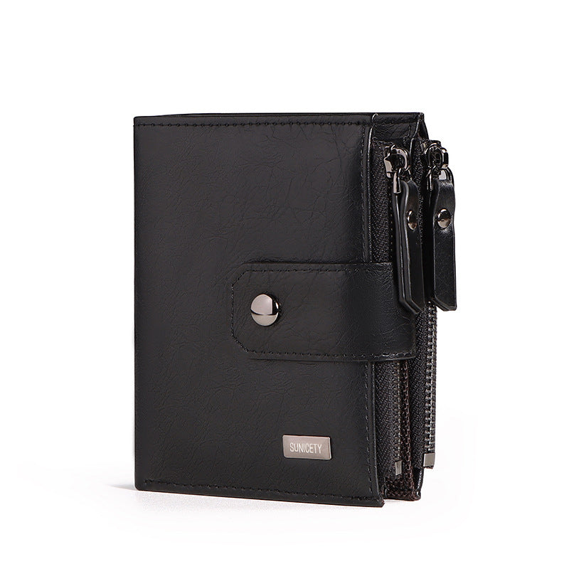 Anti-Theft Brush Business Leather Thin Short Men's Wallet Zipper Wallet Money Ticket Holder - V.I.P Digital Presence
