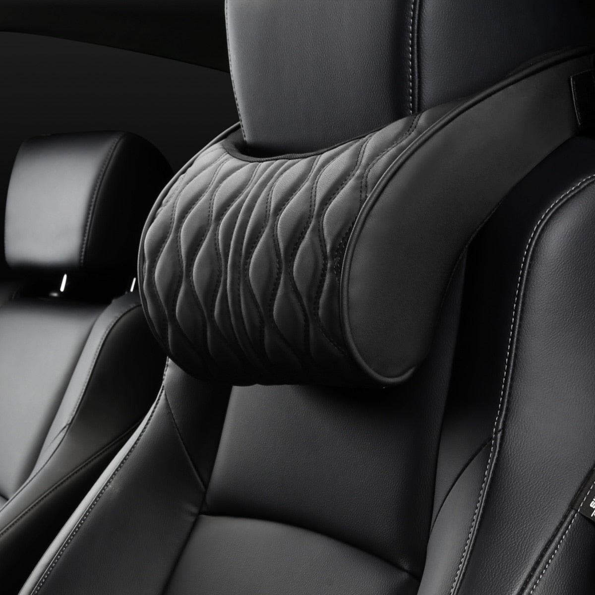 Memory Foam Car Headrest Pillow Leather Embroidered Seat Supports Sets Back Cushion Adjustment Auto Neck Rest Lumbar Pillows - V.I.P Digital Presence