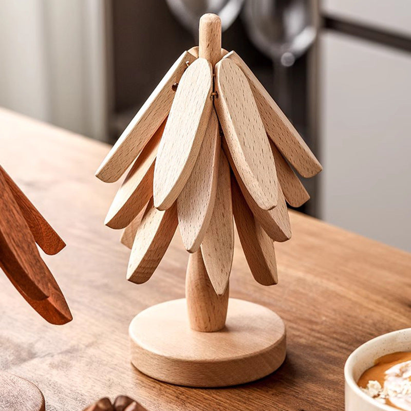 Wooden Christmas Tree Folding Coaster Black Walnut Thick Seat Adiabatic Pad For Kitchen Desktop Decoration Housewarming Gift - V.I.P Digital Presence